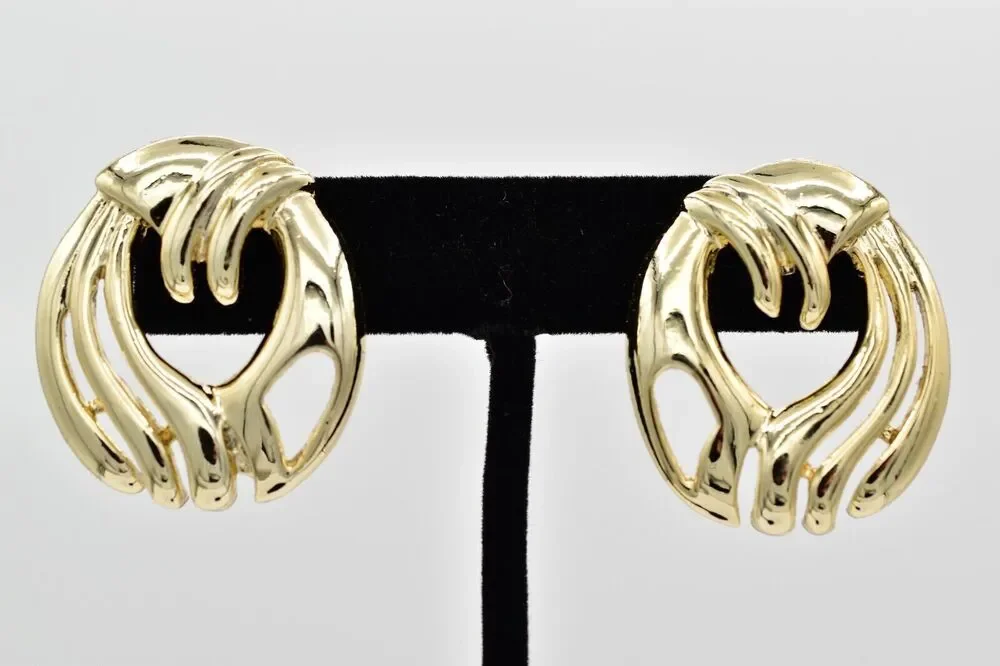 Vintage Dangle Abstract Earrings Gold Tone Heavy Chunky USA Made NOS 1980s 9L